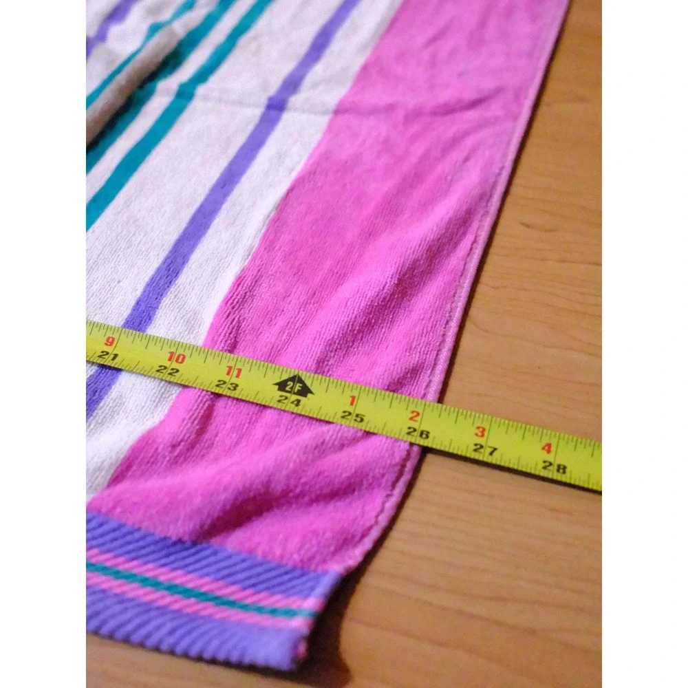 Tropical Escape Beach Towel Pink Purple Teal Striped Cotton Blend 56x28 Vintage